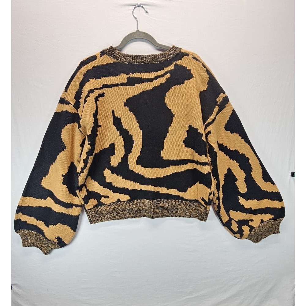 Fashion‎ Nova Tiger Print Sweater XL Brown Black Cropped Knit Bold - Picture 3 of 5